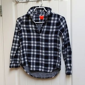 3/$25 JOE FRESH dark blue grey and white plaid long sleeves button down